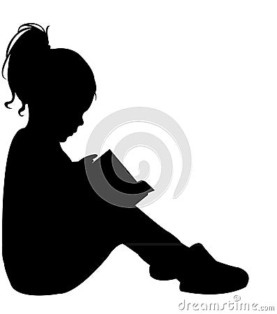 Child reading the book, silhouette vector Vector Illustration