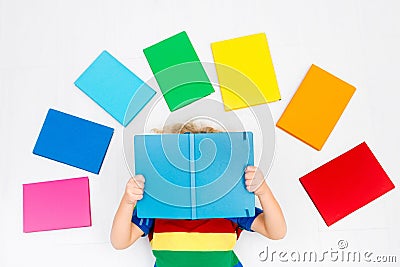 Child reading books. School for kids. Stock Photo