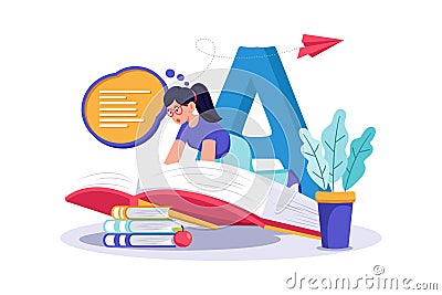 A child reads a book to improve their reading skills Vector Illustration