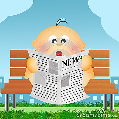 Child reads news Stock Photo