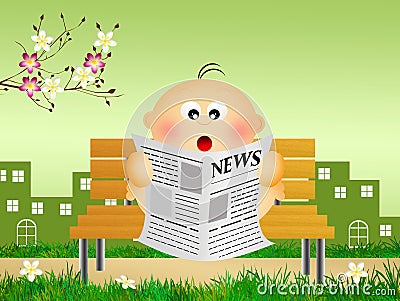 Child reads news Stock Photo