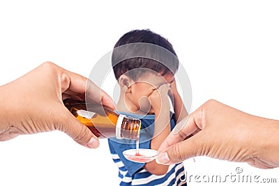 Child refused to take medication Stock Photo