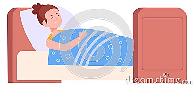 Child resting in bed. Cute sleeping girl character Vector Illustration