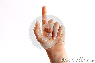 Child right hand tapping with index finger. Stock Photo