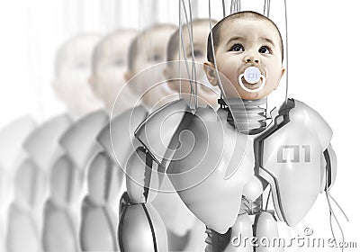 Child robot, creating clones Stock Photo