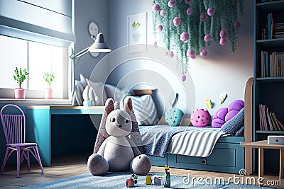 Child room. Child bedroom. Boy's and girl's room. Boys and girls. Colorful bedroom. Kids toys. Real estate. Renovation company. Ho Stock Photo