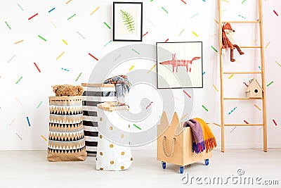 Child room with toy bags Stock Photo