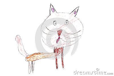 Child`s drawing cat watercolor paints Stock Photo