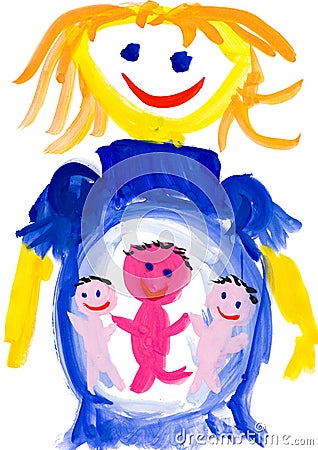 Child's drawing. pregnant woman Stock Photo