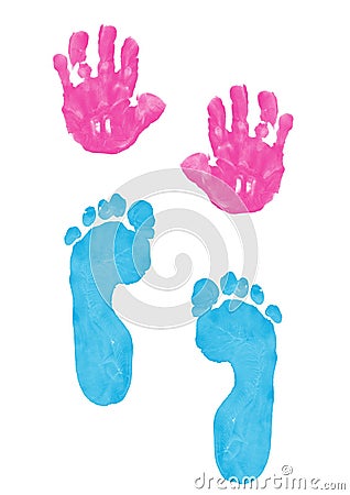 Child's hand and foot prints Stock Photo