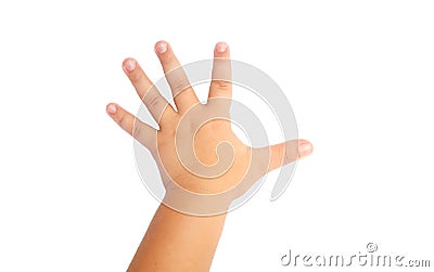 Child`s hand on white Stock Photo