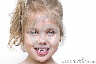 Child`s portrait with beautifyl smile.Kid`s face closeup.Caucasian happy toddler Stock Photo
