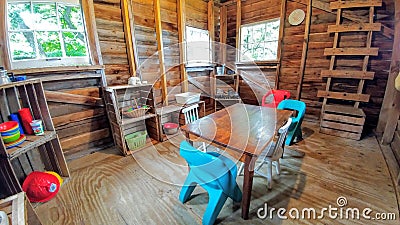 Play room in a wooden Treehouse Stock Photo