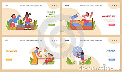 Child's daily routine set. Flat vector illustration. Vector Illustration