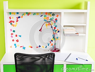 A Child`s School Desk with School Supplies Stock Photo