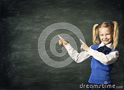 Child School Girl Pointing Blackboard, Kid Student Black Board Stock Photo