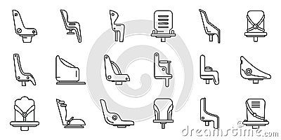 Child seat bike icons set outline vector. Adult bicycle Vector Illustration