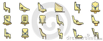 Child seat bike icons set vector color line Vector Illustration