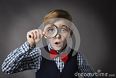 Child See Through Magnifying Glass, Kid Eye Magnifier Lens Stock Photo