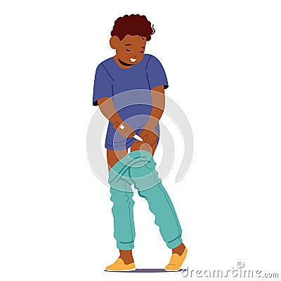 Child Self-administers Insulin Injection Into Hip. Little African American Boy Character Showing Responsibility Vector Illustration