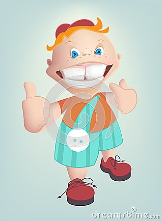 Child shows healthy teeth. Vector cartoon Vector Illustration
