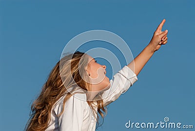 Child shows to the top Stock Photo