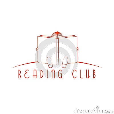 Child sitting and read book, reading club logo Vector Illustration