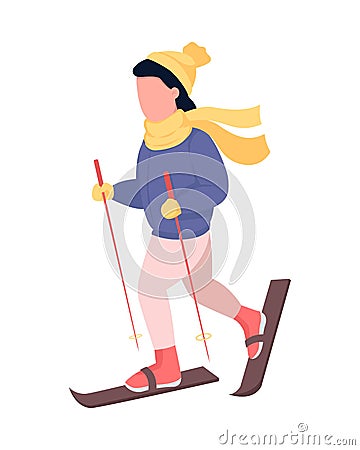 Child skiing semi flat color vector character Vector Illustration