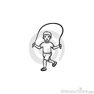 Child with skipping rope hand drawn outline doodle icon. Vector Illustration