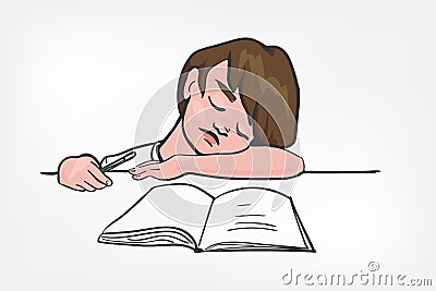 Child sleep doing study vector illustration clip art Cartoon Illustration