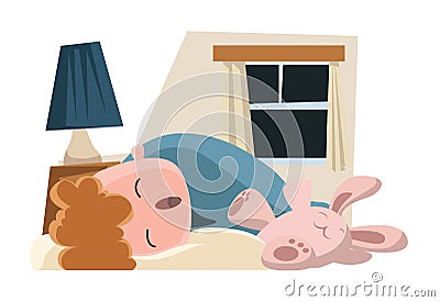Child sleeping with its bunny illustration cartoon character Cartoon Illustration