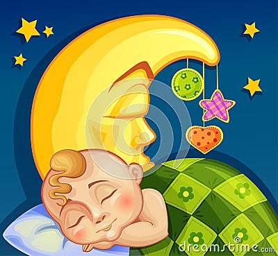 Child sleeping on the moon Vector Illustration