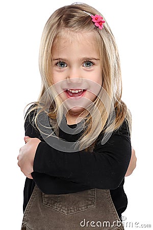 Child smiling kid little girl upper body portrait isolated on white Stock Photo