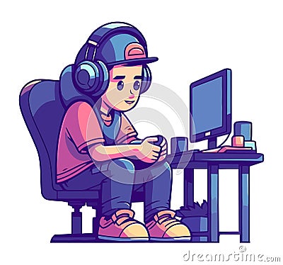 child smiling, playing video game technology Vector Illustration