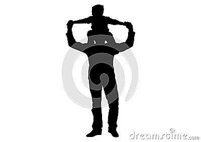 Child son sitting on shoulders of man father silhouette Vector Illustration