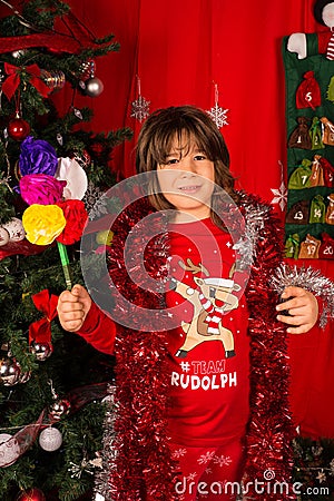 Child with Sorcova,romanian new year tradition Stock Photo