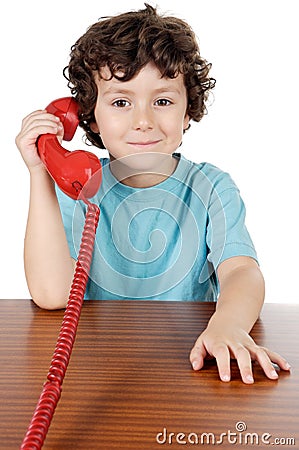 Child speaking on the phone Stock Photo