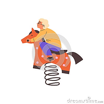 Child on spring horse ride illustration, vector Vector Illustration