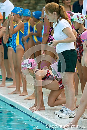 Child Swimmer In Relay Race Takes Ready Position Editorial Stock Photo