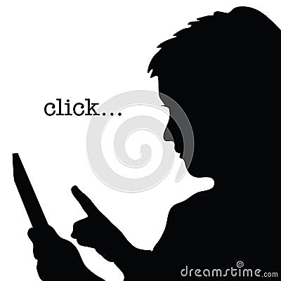 Child with tablet click silhouette illustration Vector Illustration