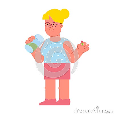 Child Taking Pill Composition Vector Illustration