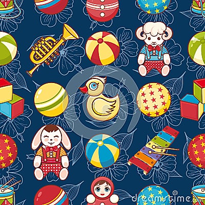 Child toy seamless pattern. Design element Vector Illustration