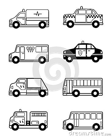 Child Toy Vehicles outline Vector Illustration
