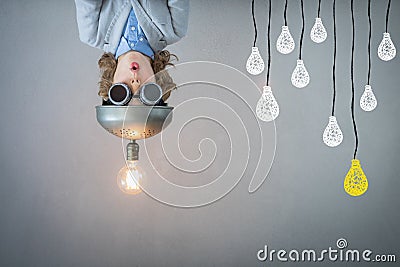 Child with toy virtual reality headset Stock Photo