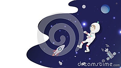 Child vector, astronaut boy, stars, galaxy and space, thinking idea creative concept, flat design cartoon background illustration Vector Illustration