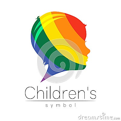 Child Vector Color Logo of Grow Up Kids.Silhouette profile human head. Concept logo for people, children, autism, kids Vector Illustration