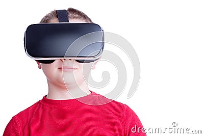 Child with virtual reality headset looking ahead Stock Photo