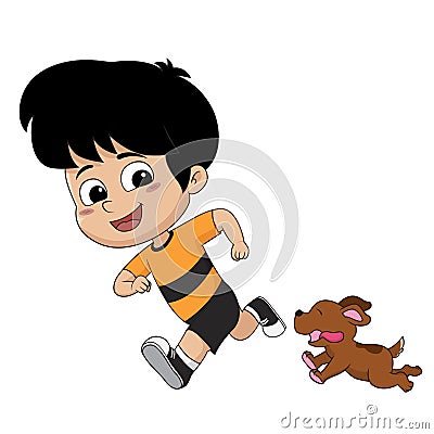 The child was playing with his good friend, that is the dog.Vector and illustration. Vector Illustration