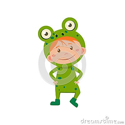 Child Wearing Costume of Frog. Vector Illustration Vector Illustration