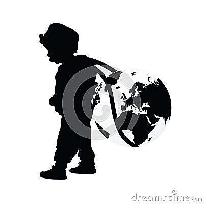 Child wears planet earth illustration silhouette Vector Illustration